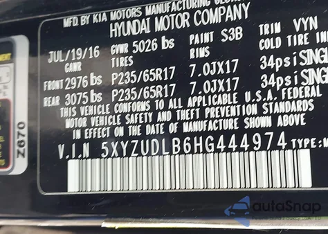 2017 Hyundai Santa Fe Sport 2.4L from USA, damaged, VIN 5XYZUDLB6HG444974